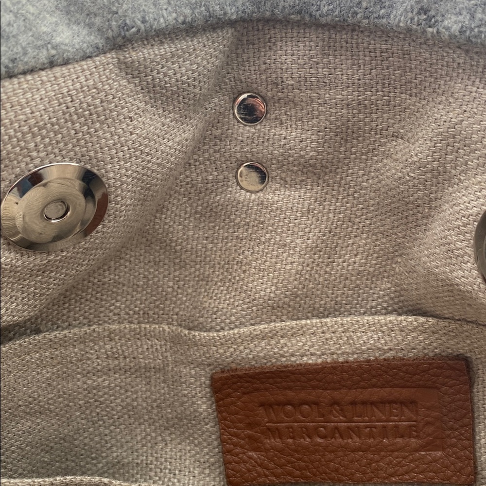 Handmade Wool & Linen Mercantile Artisan Leather Strap large Purse Tote - Picture 7 of 17